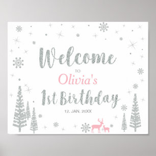 Poster Placa de Boas-Vindas para Festa de 1º Aniversário 