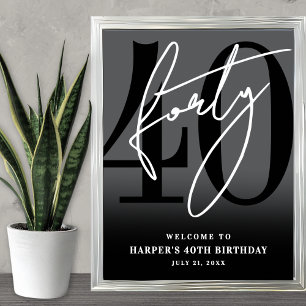 Poster Placa de Boas-Vindas para Festa de 40 Anos Preto