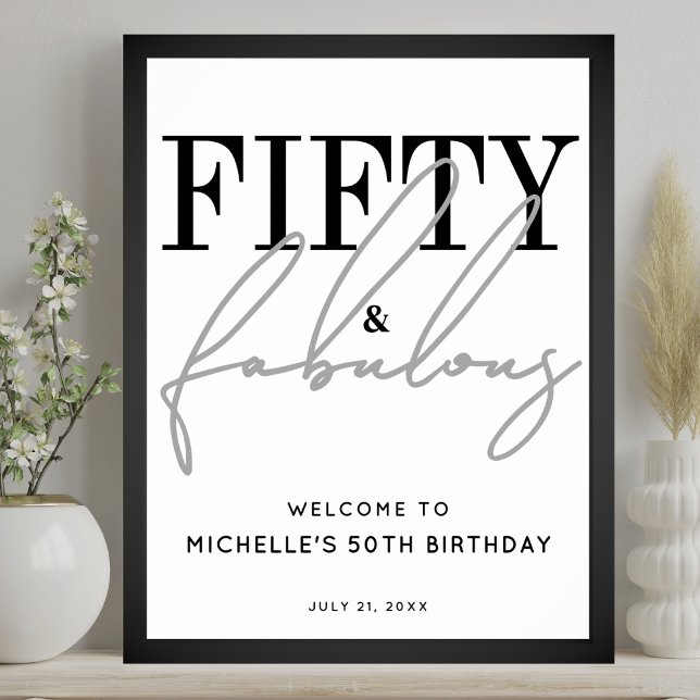 Poster Placa de Boas-Vindas para Festa de 50 Anos Incríve (Fifty Fabulous 50th Birthday Party Welcome Sign )
