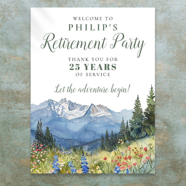 Poster Placa de Boas-Vindas para Festa de Aposentadoria c (Mountain Wildflowers Retirement Party Welcome Sign)