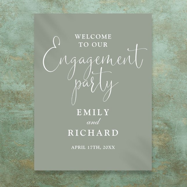Poster Placa de Boas-Vindas para Festa de Compromisso em  (Sage Green Engagement Party Welcome Sign)