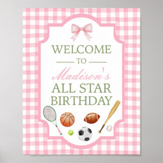 Poster Placa de Boas-Vindas para Festa de Esportes Pink A