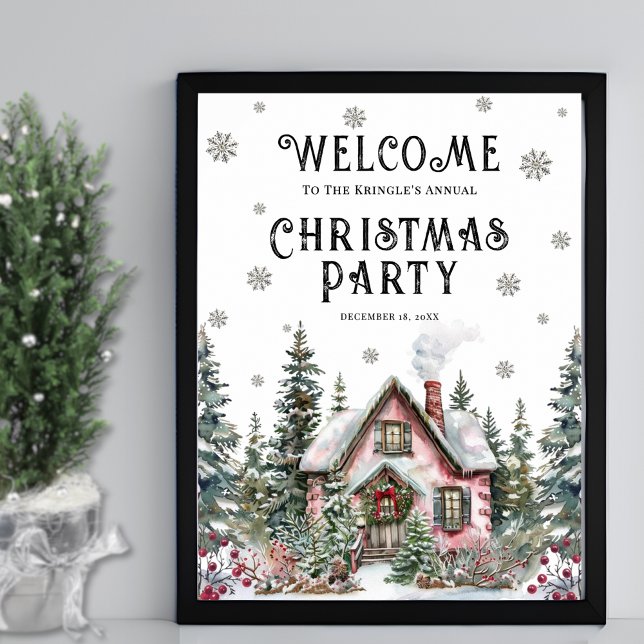 Poster Placa de Boas-Vindas para Festa de Natal de Invern (Festive Winter Christmas Party Welcome Sign)