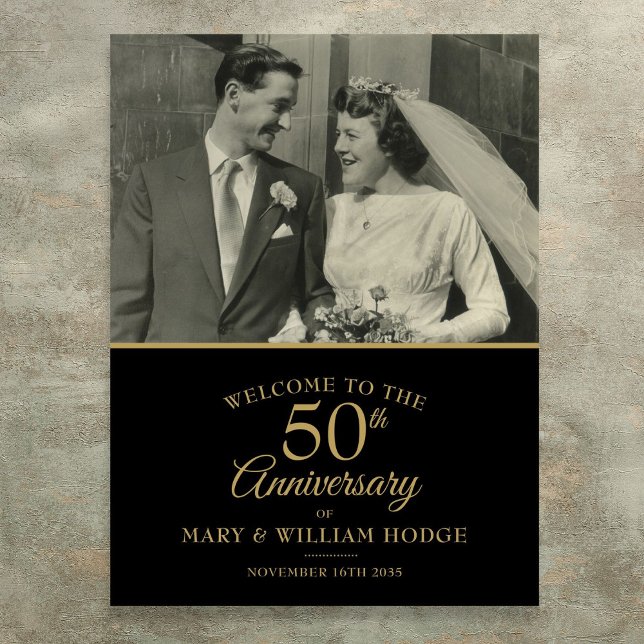 Poster Placa de Boas-Vindas para Foto de Aniversário de 5 (50th Golden Anniversary Wedding Photo Welcome Sign)