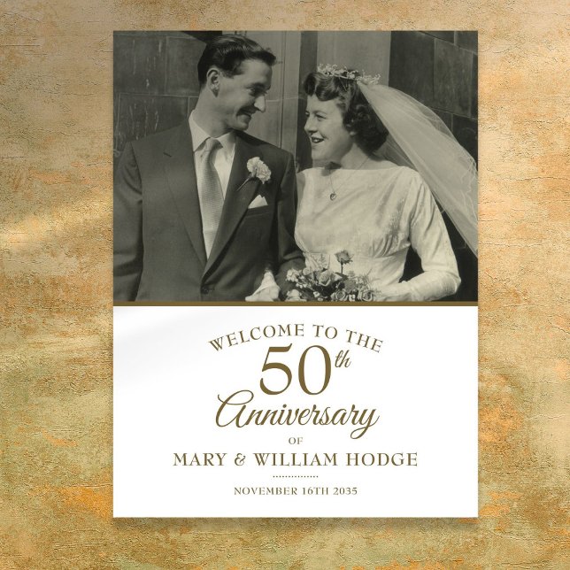 Poster Placa de Boas-Vindas para Foto de Aniversário de C (50th Golden Anniversary Wedding Photo Welcome Sign)