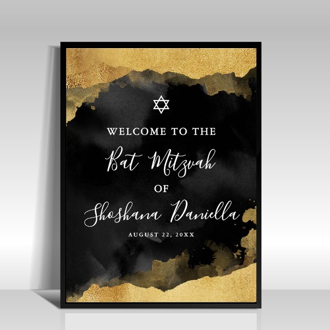 Poster Placa de Boas-Vindas para Mitzvah Ouro Preto (Black Gold Mitzvah Welcome Sign)