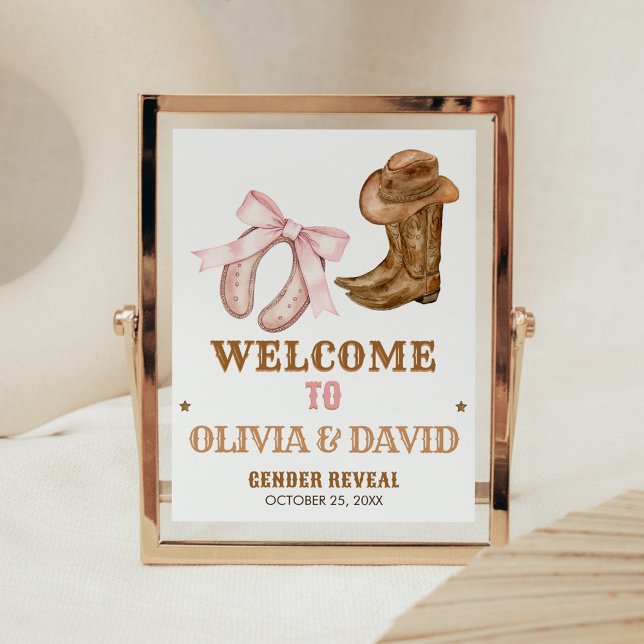 Poster Placa de Boas-Vindas para Revelação de Gênero West (Boots and Bows Gender Reveal Welcome Sign)