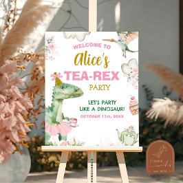 Poster Placa de Boas-Vindas Pastel Girl Dinosaur Tutu Tea