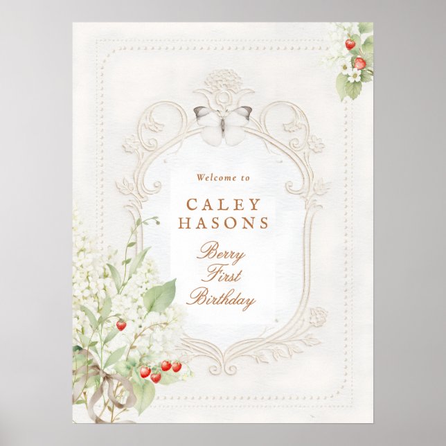 Poster Placa de Boas-Vindas Rococó para o Primeiro Aniver (Frente)