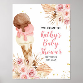 Poster Placa de Boas-Vindas Sorvete Boho Grama Pampas Flo