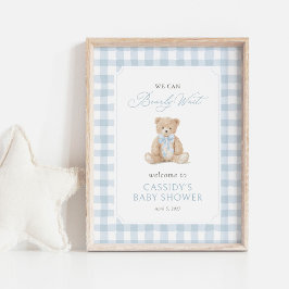 Poster Placa de Boas-Vindas Teddy Bear Blue Gingham para 