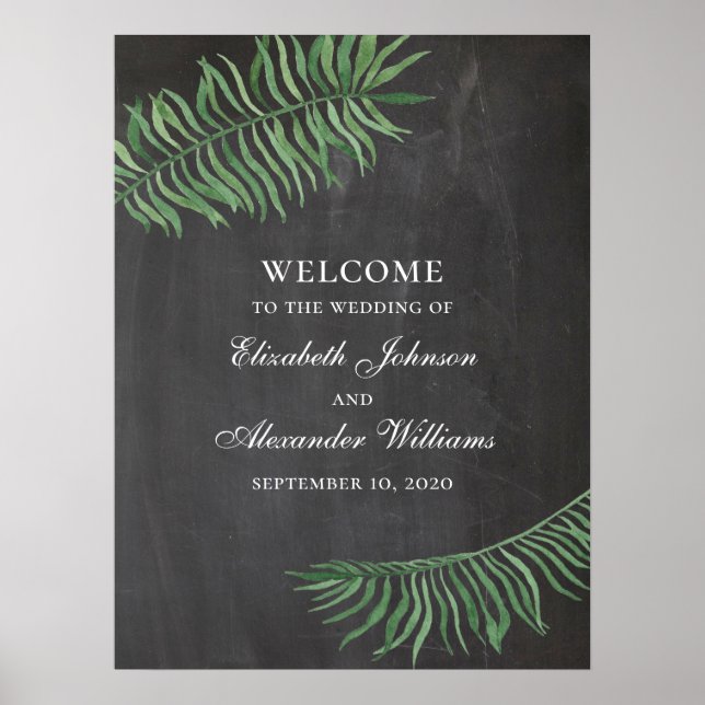 Poster Placa de boas-vindas tropical. Casamento em quadro (Frente)