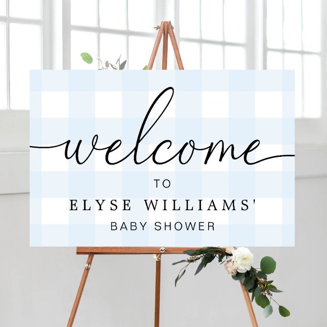 Poster Placa de Boas-Vindas Xadrez Azul (Welcome Sign Blue Gingham )