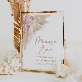 Poster Placa de Boho Blush Pampas Floral Mimosa Bar para 