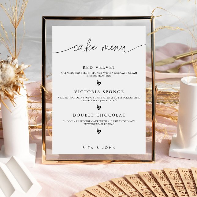 Poster Placa de bolo de casamento com menu de caligrafia  (Criador carregado)