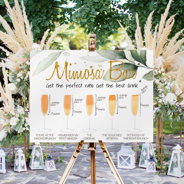 Poster Placa de Brunch Nupcial Bar de Mimosa Eucalipto (Criador carregado)