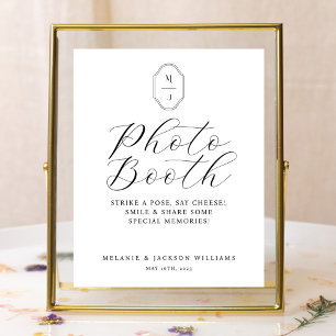 Poster Placa de Cabine de Foto com Letra Elegante e Monog