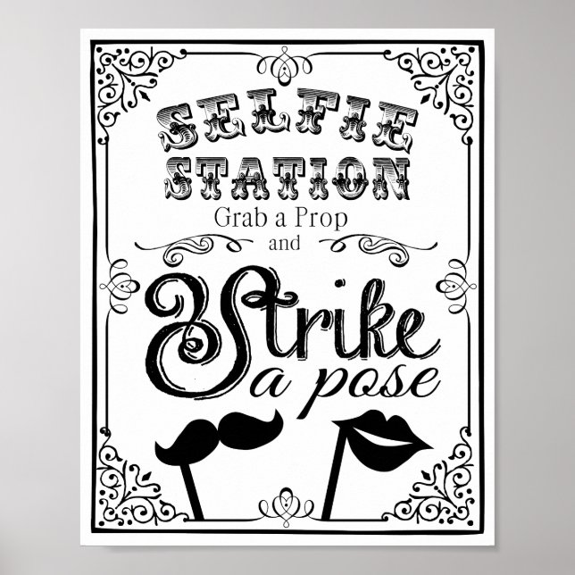 Poster Placa de cabine de selfie de casamento preto e bra (Frente)