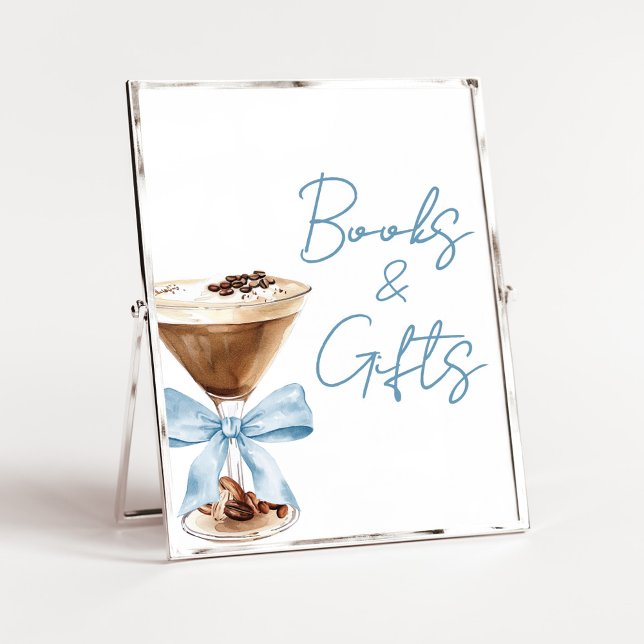 Poster Placa de Café Espresso Arco-íris Azul Livros e Pre (Espresso Baby Shower Sign)