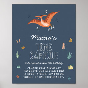 Poster Placa de Cápsula do Tempo de Dinossauro Fofo