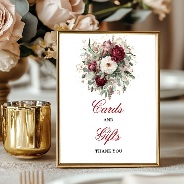 Poster Placa de Cartões e Presentes Burgundy Blush na Mod (Trendy Blush Burgundy Cards and Gifts Sign)