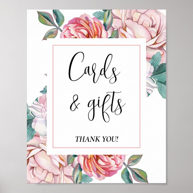 Poster Placa de cartões e presentes de chá de bebê floral (Frente)