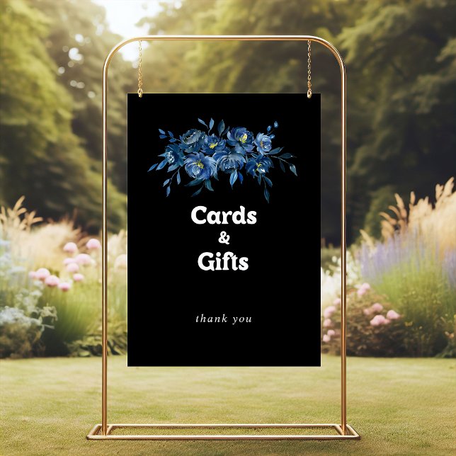 Poster Placa de Cartões e Presentes Florais Azul Marinho (Criador carregado)