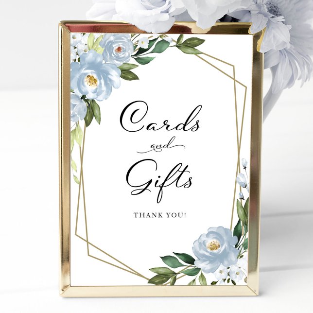 Poster Placa de cartões e presentes florais em azul poeir (Criador carregado)