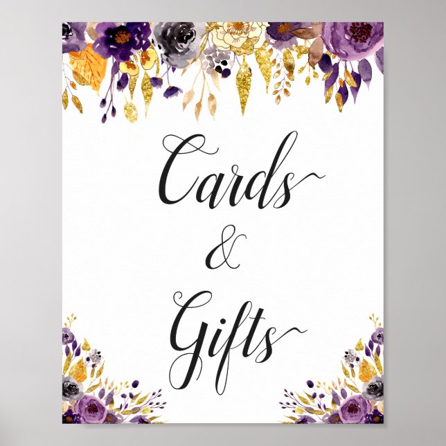 Poster Placa de Cartões e Presentes Florais em Dourado Ro (Frente)