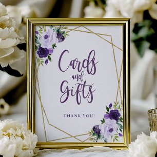 Poster Placa de cartões e presentes florais em ouro roxo