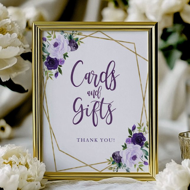 Poster Placa de cartões e presentes florais em ouro roxo (Criador carregado)
