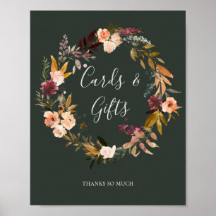 Poster Placa de cartões e presentes florais verdes em lar