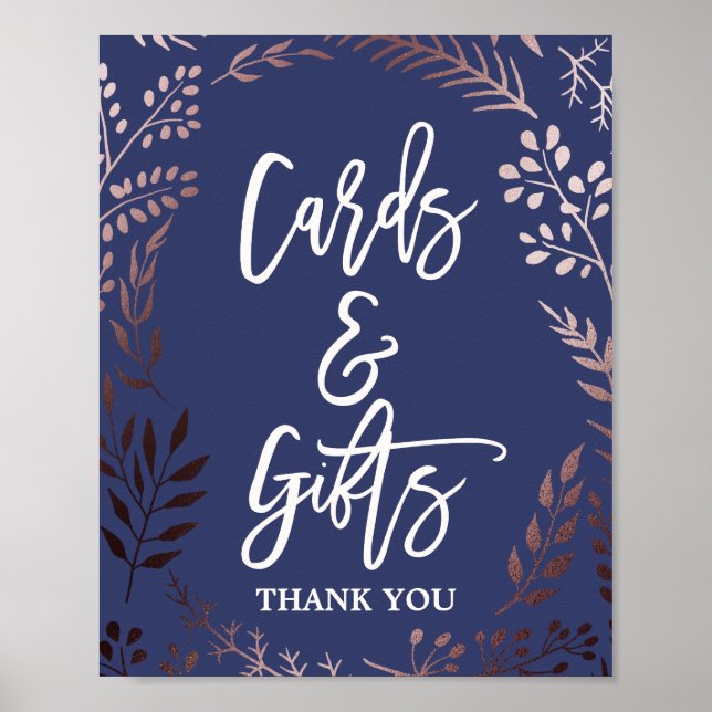 Poster Placa de Cartões e Presentes Rosa Dourado e Azul M (Frente)