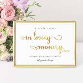 Poster Placa de casamento 8x10 dourada Em memória carinho