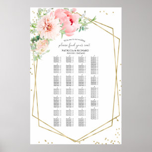 Poster Placa de Casamento Alfabética Blush Floral