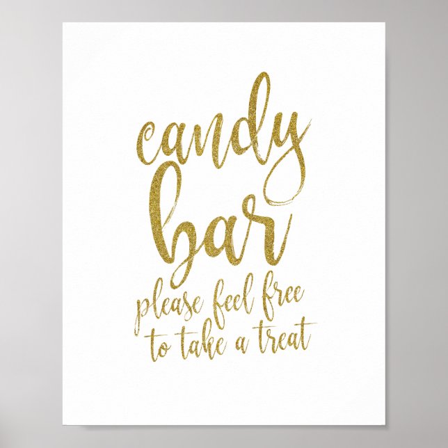 Póster Placa de Casamento Candy Bar Gold Glitter Script 8 (Frente)