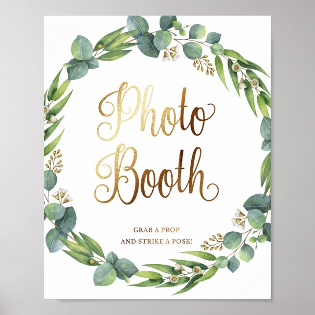 Poster Placa de casamento com eucalipto para cabine de fo (Frente)