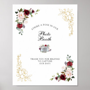 Poster Placa de casamento de cabine de fotos com folha do