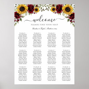 Poster Placa de Casamento de Casamento de Girassóis