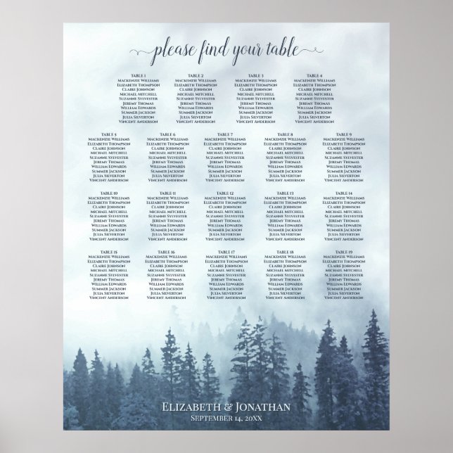 Poster Placa de Casamento de Casamento de Mesa Pine 19 Bl (Frente)