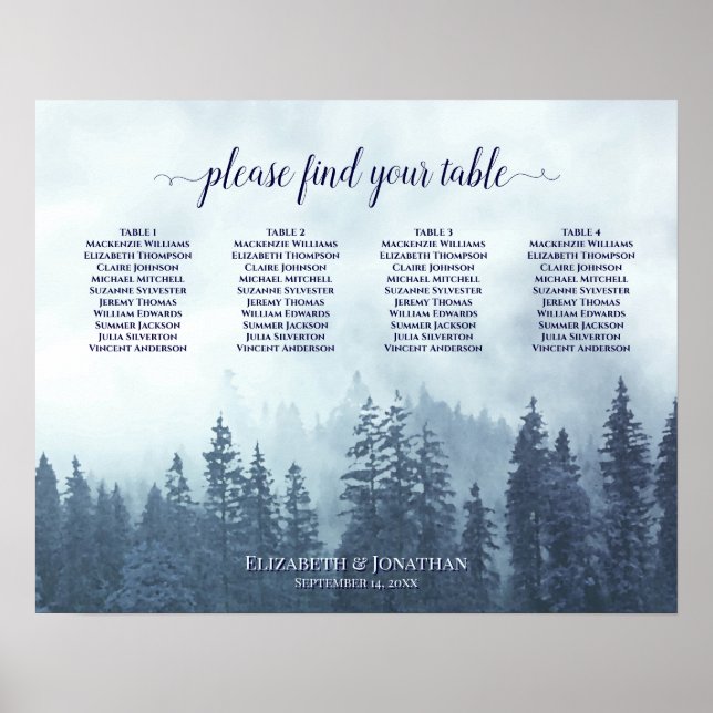 Poster Placa de Casamento de Casamento de Mesa Rustic Blu (Frente)