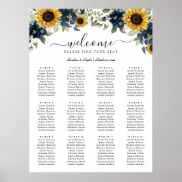 Poster Placa de Casamento de Casamentos Azul Marinho Flor