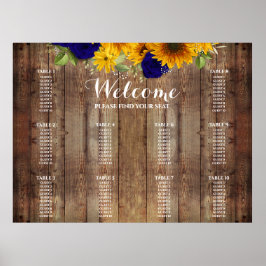 Poster Placa de Casamento de Girassol e Rosas de Marinho