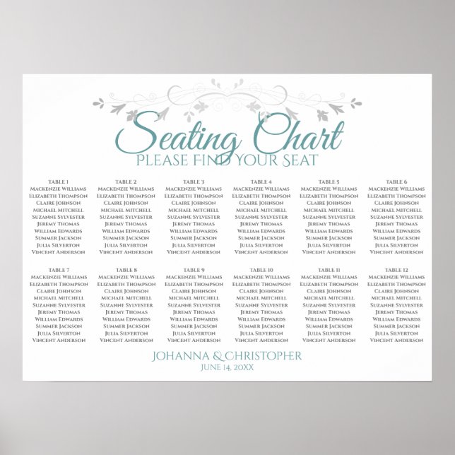 Poster Placa de Casamento de Mesas 12 (Frente)