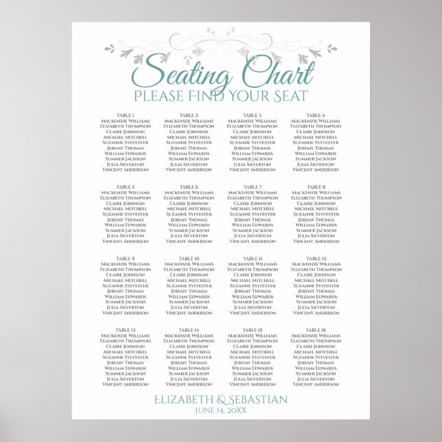 Poster Placa de Casamento de Mesas 16 (Frente)