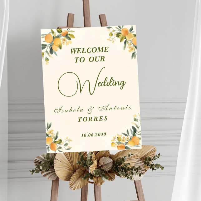 Poster Placa de casamento de oliveira limão botânica medi (Criador carregado)