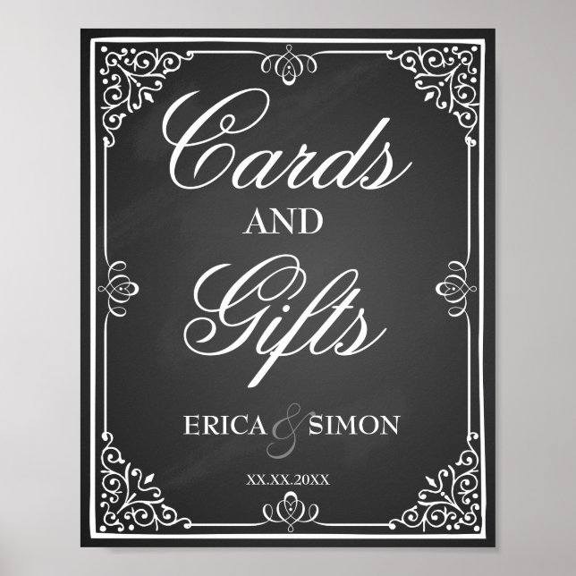 Póster Placa de casamento e mesa de presentes (Frente)