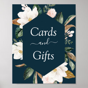 Poster placa de casamento e presentes do marinho floral m