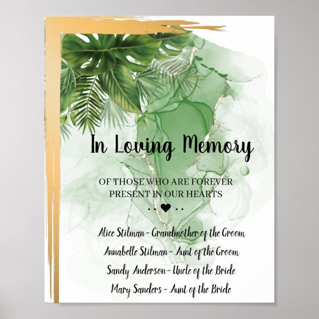 Poster Placa de Casamento em Memória com Palmeira Tropica (Frente)