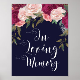 Póster Placa de casamento em memória querida floral azul 